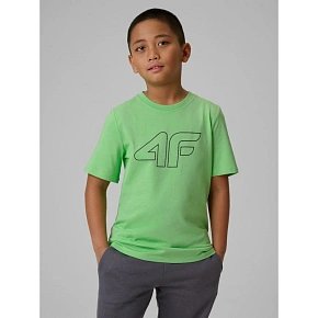 T-shirt regular z nadrukiem chłopięcy 4F 4FJRSS26TTSHM3599-10S