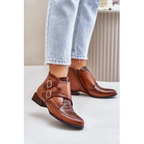 Skórzane botki damskie 06696-02 model 202112 brązowe - Maciejka