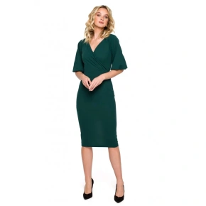 Kopertowa sukienka z rękawami K152 zielona - Makover