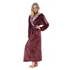 Damski szlafrok FLORA z szalowym kołnierzem 2556 4853 bordowy z białym - Vestis