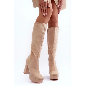 Botki na obcasie F11189 beżowe - Podążaj za modą