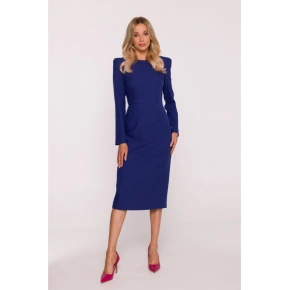 Dámské tužkové šaty s ozdobnými rameny S412 modré - Stylove