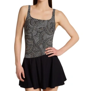 Jednoczęściowy kostium kąpielowy ze spódniczką 6466 M2 czarno-brązowy - Anita