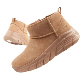 Skechers buty zimowe damskie botki za kostkę ocieplane skórzane brązowe dámské
