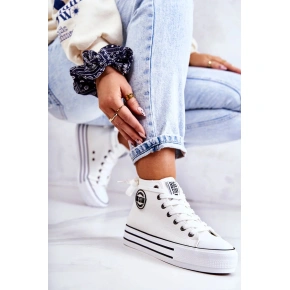Damskie wysokie trampki GG274013 Biały z czarnym - Big Star