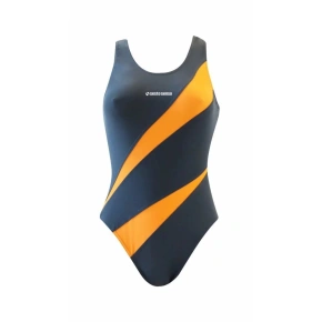 Damski jednoczęściowy kostium kąpielowy 729 ciemnoszary z pomarańczowym - Sesto Senso