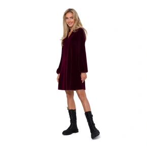 Aksamitna sukienka damska M767 burgundowa - MOE
