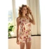 Satynowy komplet damski Flowers KK 004 Jasnobeżowy w kwiaty - DKaren