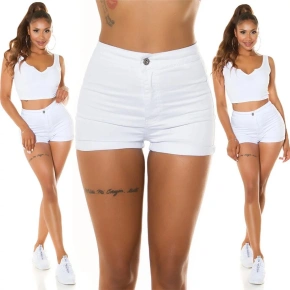 Dámské džínové krátké kraťasy S385-1A Bílá - In-style Fashion