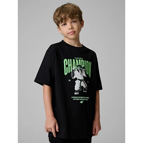 T-shirt loose z nadrukiem chłopięcy 4F 4FJRSS26TTSHM3831-20S