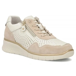 Skórzane sneakersy damskie na koturnie ażurowe beżowe Filippo  DP7605 dámské
