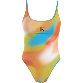 Damski jednoczęściowy strój kąpielowy SCOOP ONE PIECE-PRINT KW0KW02086 0G0 pomarańczowo-żółty - Calvin Klein