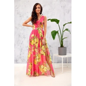 Sukienka damska SUK0361 różowo-żółty - Roco Fashion