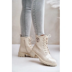 Damskie sznurowane buty za kostkę 089 model 201747 Ecru - Super Me Damskie sznurowane buty za kostkę 089 model 201747 Ecru - Super Me