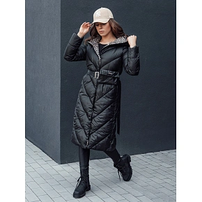 Dámský prošívaný kabát s kapucí TY4513 černý - FashionStreet