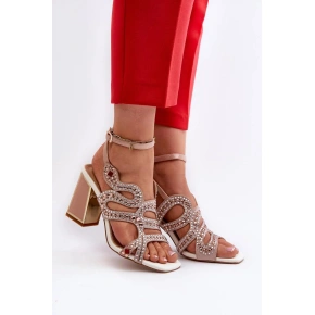 Sandały na obcasie CR952 beżowo-różowe - Podążaj za modą