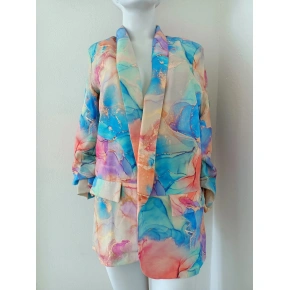 Kurtka damska 7684A niebiesko-zielono-pomarańczowa - FPrice