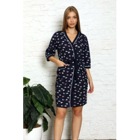 Szlafrok damski S19269 ciemny. niebieski z serduszkami - La Penna