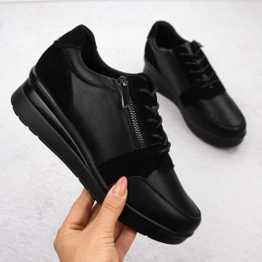 Skórzane sneakersy damskie na koturnie czarne Sergio Leone PB236-S dámské