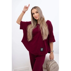 Bavlněný komplet halenka a kalhoty 6727 bordó - Kesi