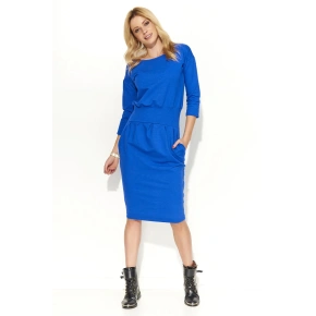 Damska luźna sukienka o średniej długości w kolorze niebieskim - Niebieski - Makadamia