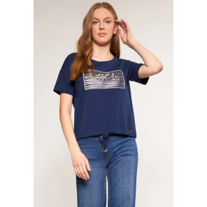 T-shirt damski z ozdobnym panelem TSH0083-013 granatowy - Monnari