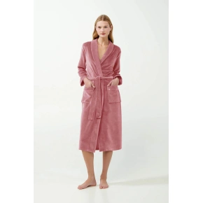 Aksamitny szlafrok damski 21143 pudrowy róż - Vamp