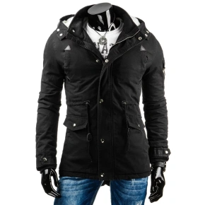 Męska pikowana kurtka zimowa z odpinanym kapturem czarna - Czarny / XXL - DSTREET