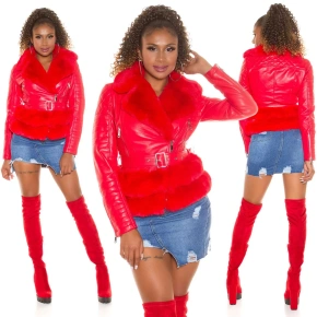 Seksowna damska kurtka ze sztucznego futra J930 czerwona - In-Stylefashion