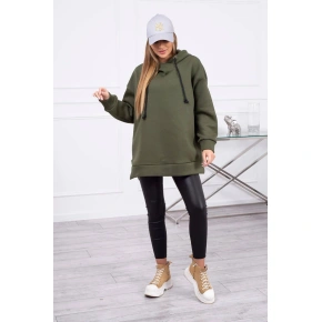 Dámská zateplená mikina s kapucí 9380 Khaki zelená - K-Fashion