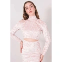 Welurowy top damski 15570 pudrowy beż - BSL