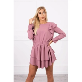 Sukienka damska z pionowymi falbanami 16095 ciemny róż - Kesi