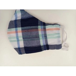 Bawełniany drapowany płaszcz w niebieską kratę - Vestis