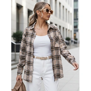 Dámská kostkovaná košile DY0485 béžovo-černá - FashionStreet