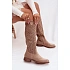 Dámské perforované kozačky na nízkém podpatku HY61-8023 Béžová - S.Barski