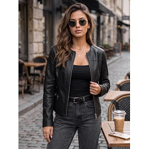 Dámská přiléhavá bunda z ekokůže TY5721 černá -  FashionStreet