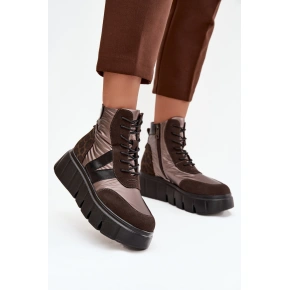 Dámské zateplené kotníkové boty na platformě 58562 Hnědá vzor - Vinceza Dámské zateplené kotníkové boty na platformě 58562 Hnědá vzor - Vinceza