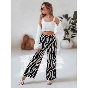 Dámské pruhované kalhoty se širokými nohavicemi ZEBRAVIBE UY2653 béžovo-černé - FashionStreet