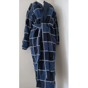 ACTION - Męski podwójny długi szlafrok London niebieski - Vestis