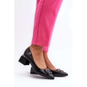 Czółenka damskie na obcasie 62101 Czarny - VINCEZA