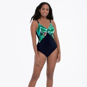 Damski jednoczęściowy kostium kąpielowy M3 7239 826 czarny z zielonym wzorem - Anita