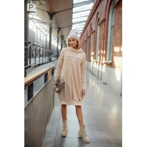 Damska sukienka dzienna FI 722 beżowa - Fasardi