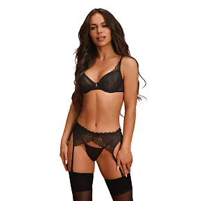 Dámský svůdný komplet Deina More 3-PCS Set černý - Obsessive