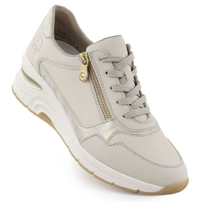 Skórzane sneakersy damskie na koturnie beżowe Rieker N9301-60