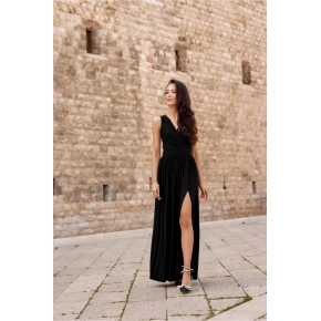 Długa sukienka damska SUK0407 Czarna z brokatem - Roco Fashion