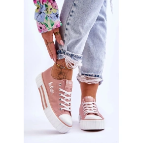 Damskie buty sportowe W LCW-23-31-1804LA Pudrowy róż z białym - Lee Cooper