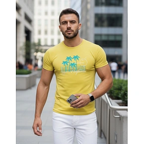 Pánské tričko s potiskem classic  NX5020R žluté - FashionStreet