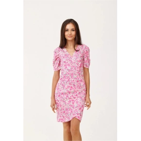 Damska sukienka wizytowa SUK0367-E46-46 różowy/biały - Roco Fashion