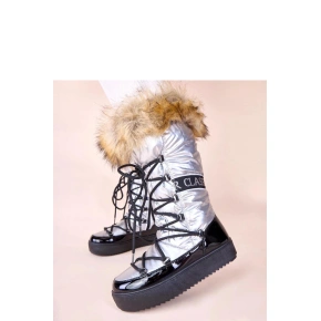 Dámské sněhule AT001 Stříbrná s černou - CHIC shoes