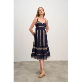 Sukienka damska 16501 Granatowa z beżowym wzorem - Vamp